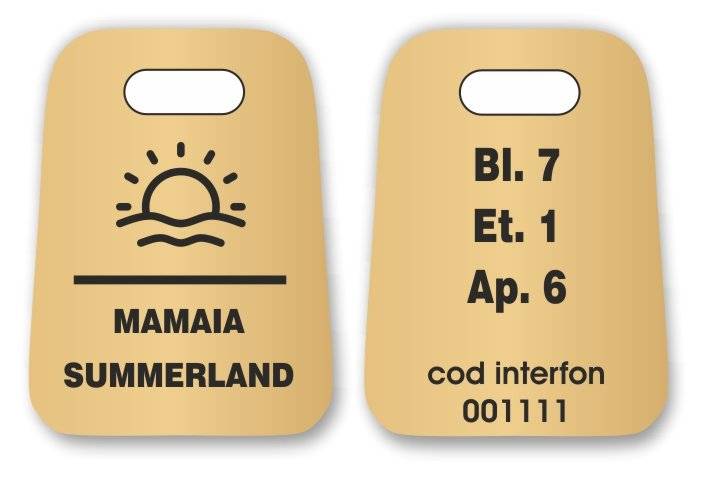 Breloc gravat fata-verso pentru hotel sau pensiune cu logo