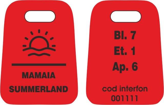 Breloc gravat fata-verso pentru hotel sau pensiune cu logo