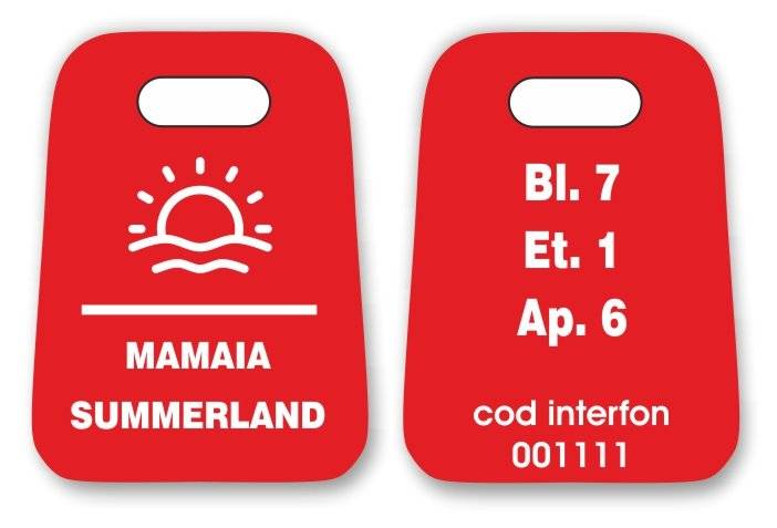 Breloc gravat fata-verso pentru hotel sau pensiune cu logo