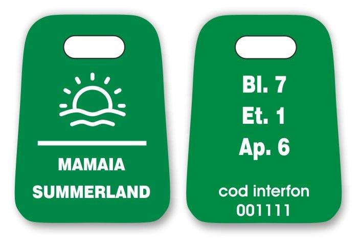 Breloc gravat fata-verso pentru hotel sau pensiune cu logo