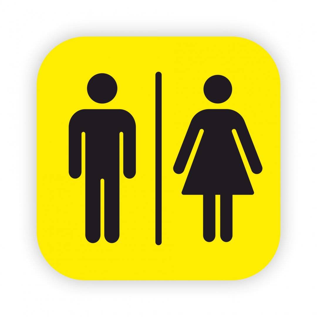 Placute WC femei si barbati, plastic gravat, 10×10 cm, auriu
